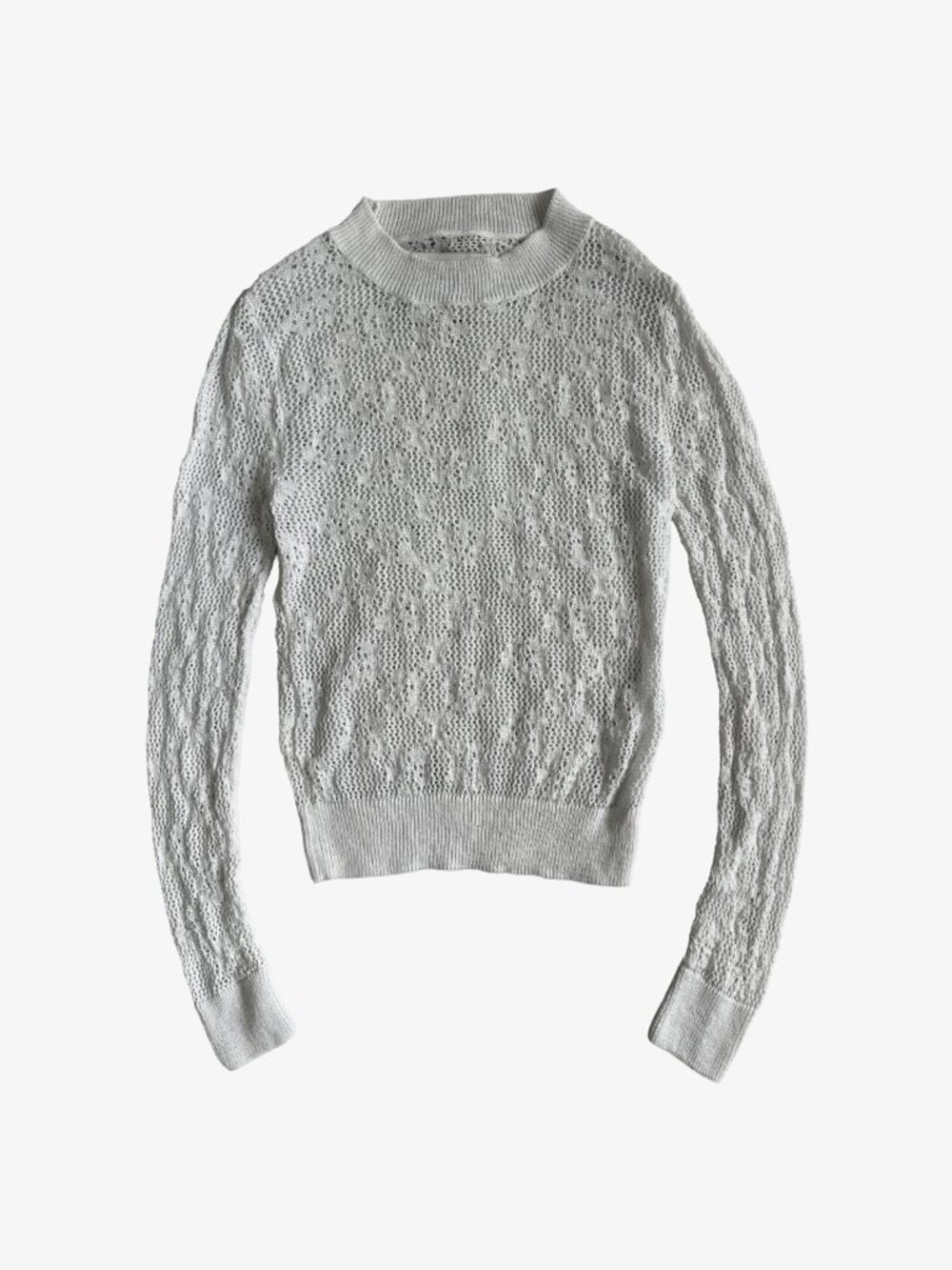 White Lightweight Crochet Knit Cotton Floral Mesh Long Sleeve Top by Beklina